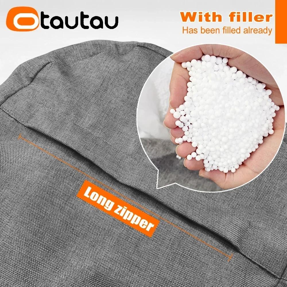 OTAUTAU Chaise de pouf en lin avec remplissage Pouf Ottoman Repose-pieds Tatami Tabouret rond Futon 