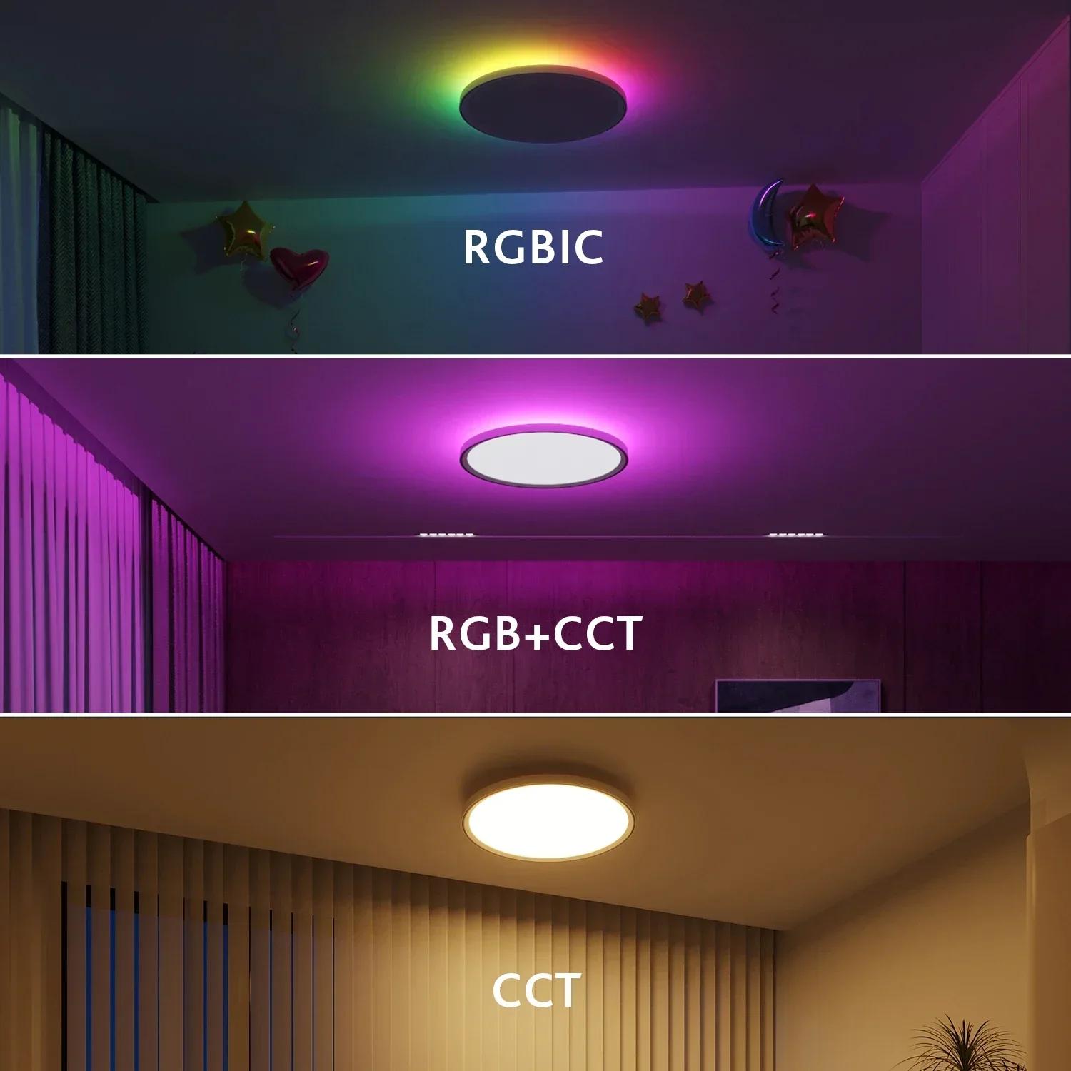 Plafonnier LED Intelligent avec Rétro-Éclairage RGBIC, Télécommande et Télécommande, Compatible avec