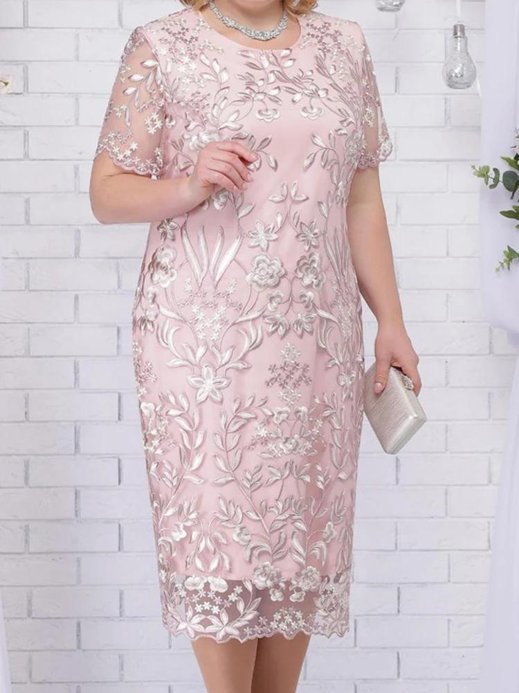 Robes d'été grande taille 4xl 5xl pour invités de mariage, manches courtes, dentelle florale, élégan