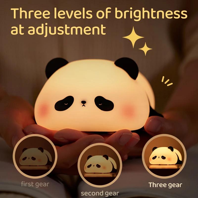 Panda LED veilleuse mignon Silicone veilleuse USB Rechargeable tactile lampe de nuit chambre synchro
