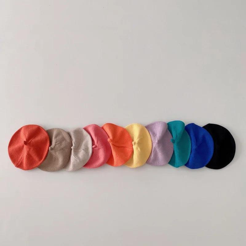 Béret pour enfants, chapeau élégant, Version coréenne, garçons et filles, couleur bonbon, tricoté, m