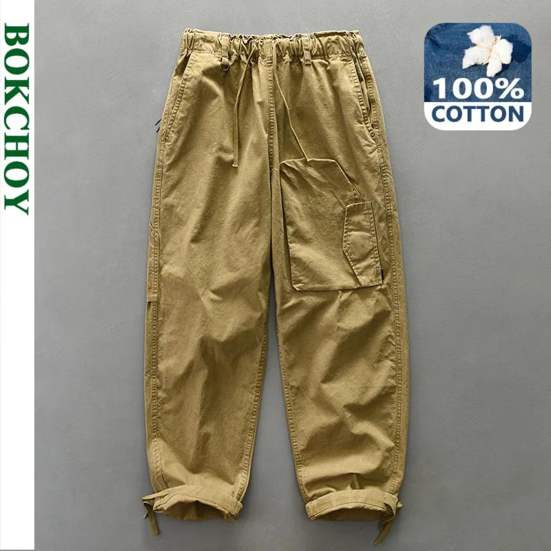 Pantalon Cargo ample 100% coton pour hommes, décontracté, grandes poches, Vintage, jogging, Streetwe