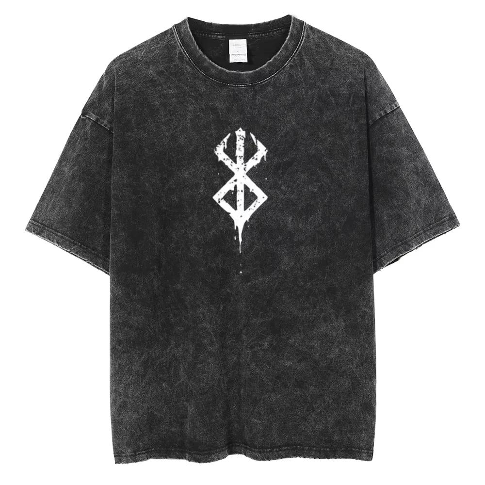 Anime Berserk Logo graphique imprimé t-shirt hommes femmes Vintage Manga T-shirts lavé coton t-shirt