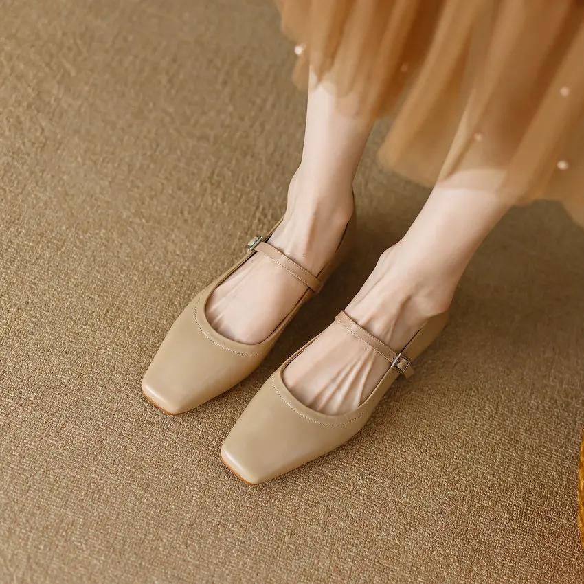 Call TAA-Chaussures Plates en Cuir group pour Femme, Mary Gasoline, Haute Qualité, Boucles Carrées, 