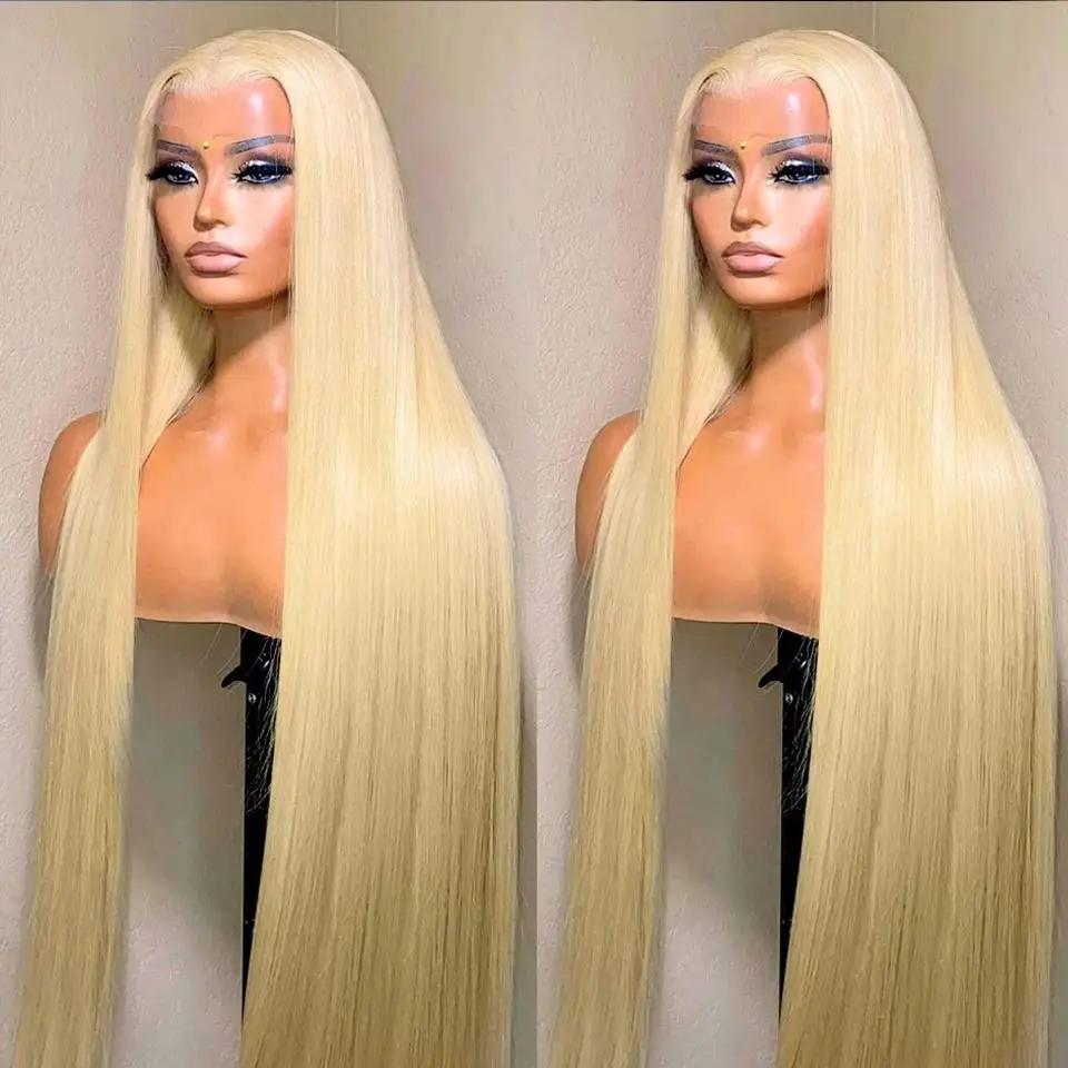 Perruque Lace Front Wig sans colle naturelle, cheveux lisses, blond 613, 13x4 HD, 30 pouces, 613