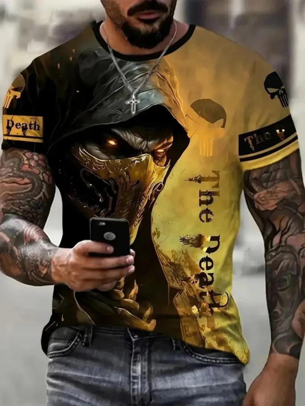 Horreur mort été hommes respirant col rond T-shirt crâne imprimé Halloween rue Hip Hop décontracté h