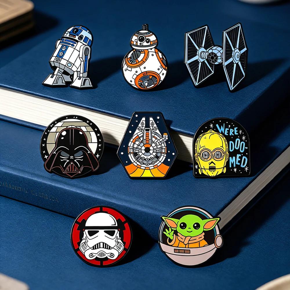 Ensemble de 8 épingles à revers en émail Star Wars - R2-D2 BB8 Darth Vader Personnages de dessins an