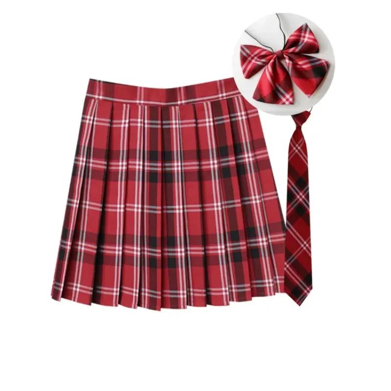 Jupe plissée à carreaux pour femmes, avec cravate, nœud papillon, jupe coréenne Jk, uniforme d'école