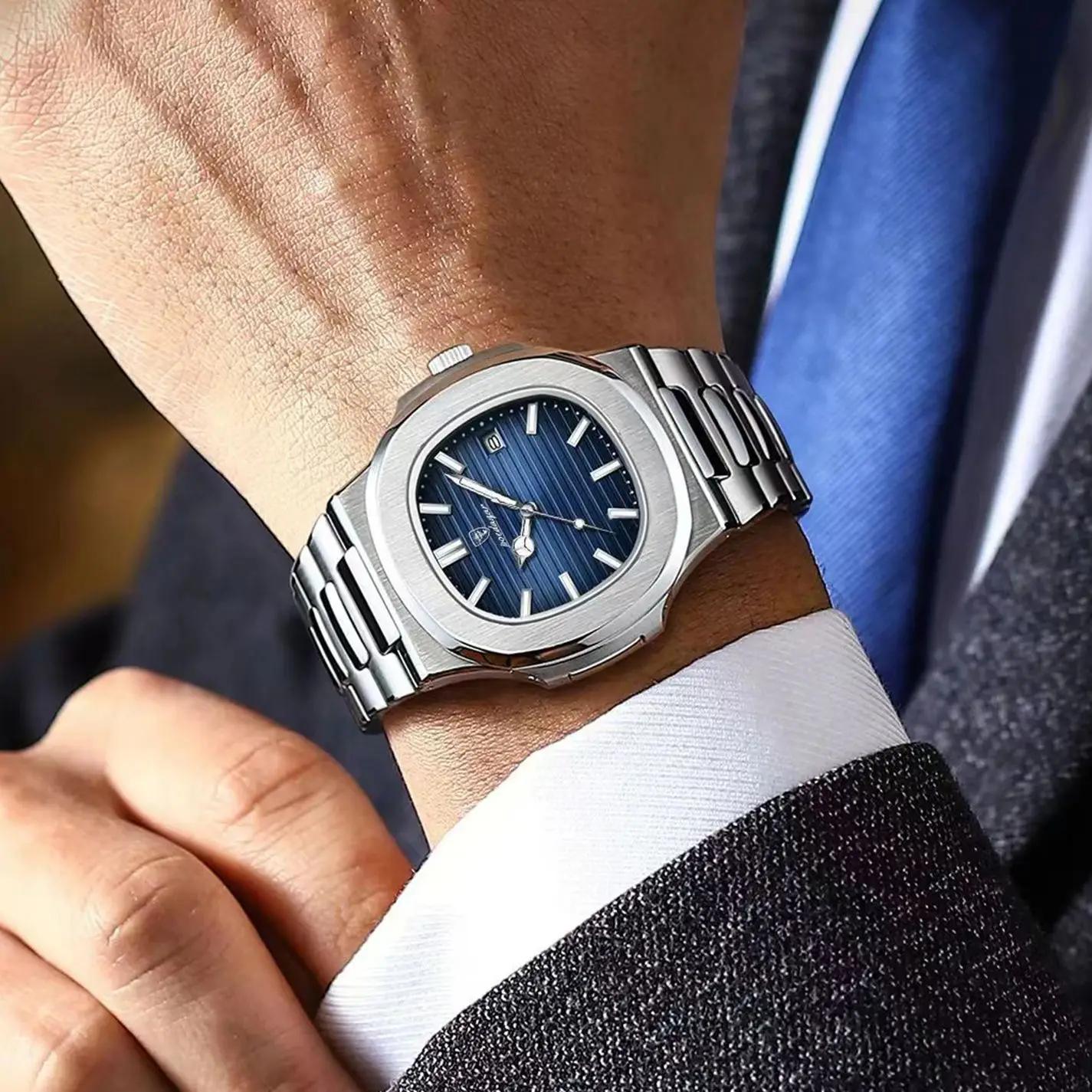 POEDAGAR luxe élégant hommes montres Date lumineux étanche en acier inoxydable homme horloge Origina