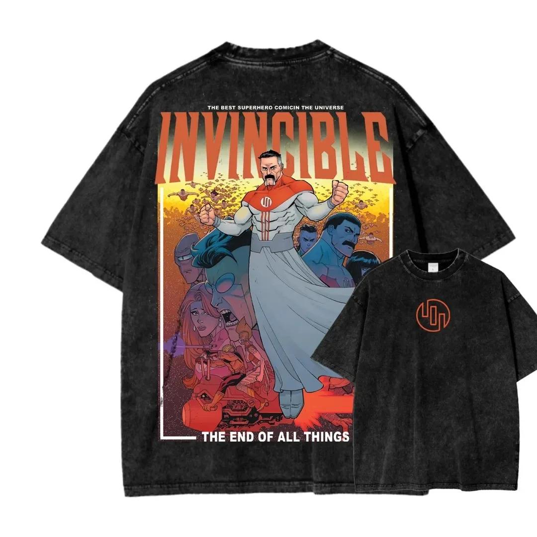 T-shirt délavé Invincible, vêtements personnalisés doux, tenue toute l'année, coupe oversize, pour c