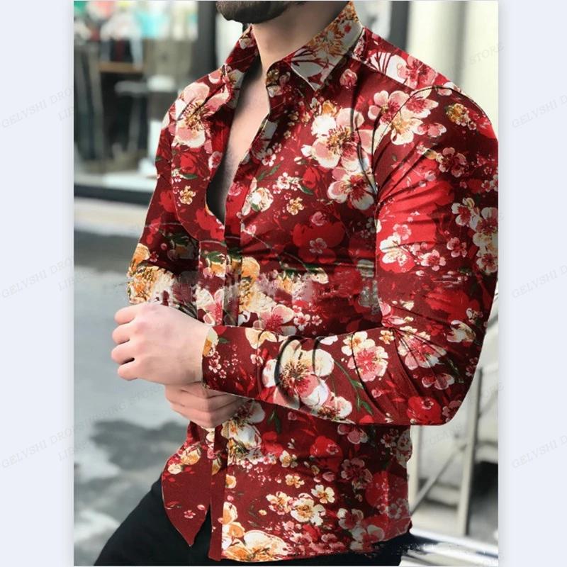 Chemise de plage à manches longues imprimée en 3D pour hommes, haut à enfiler, motif floral tropical