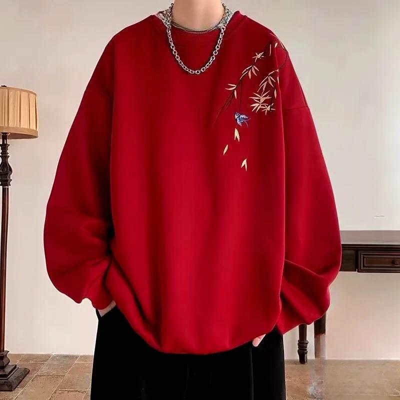Sweat-shirt surdimensionné pour hommes, imprimé oiseau chinois, mode, ample, manches longues, vêteme