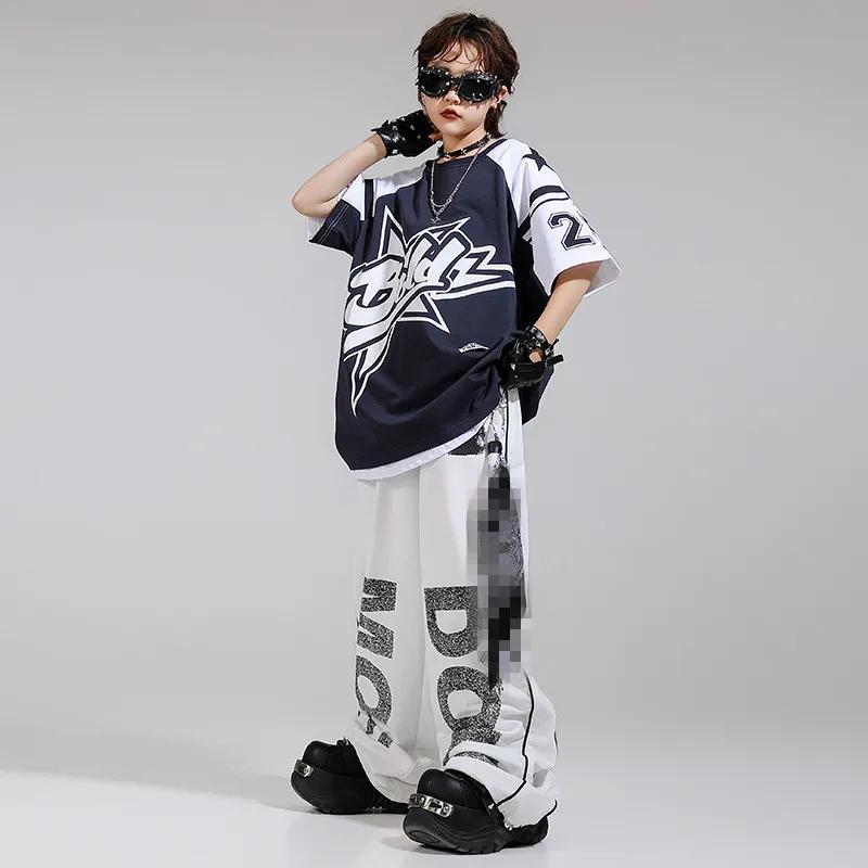 Vêtements Hip Hop pour filles, T-shirt noir, short blanc pour garçons, tenues de danse de rue, Stree