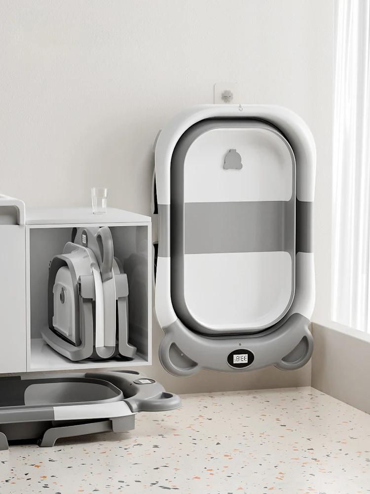 Baignoire de voyage portable, baignoire pliable pour bébé, avec thermomètre et 1 coussin flottant do