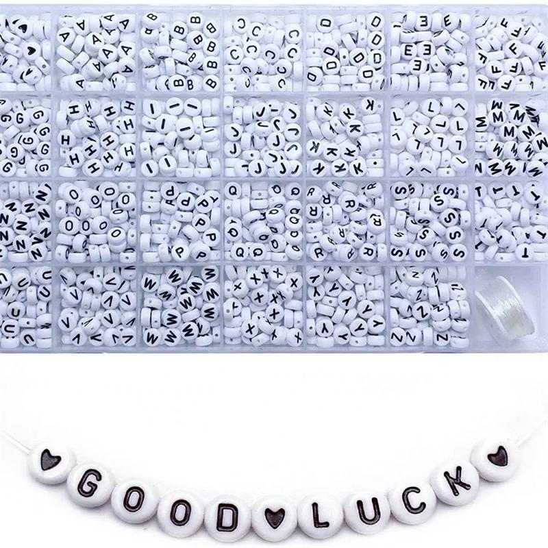 1400 pièces/boîte acrylique Alphabet anglais lettre perles ensemble Kits avec cordons extensibles po