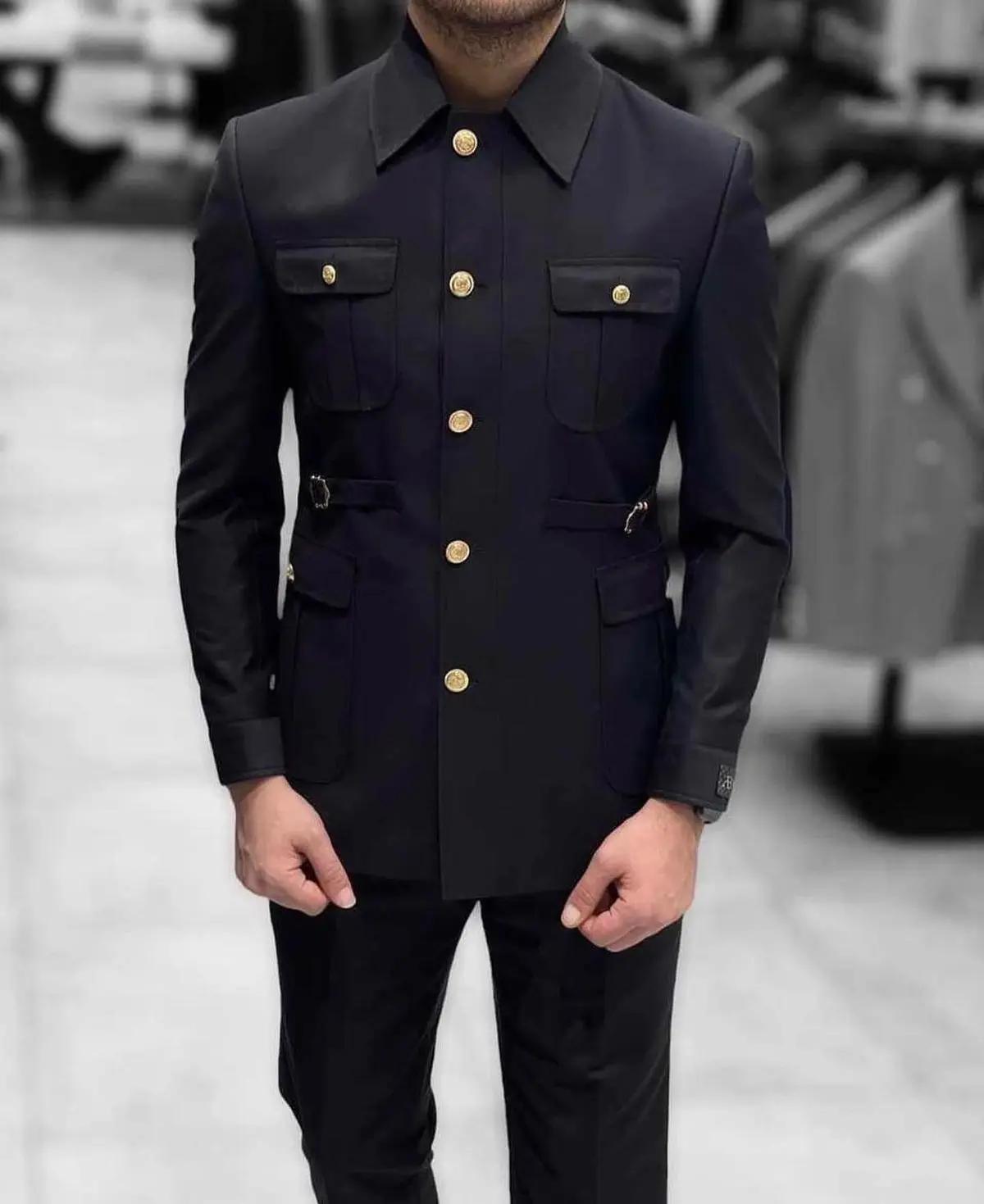 Costumes Safari pour hommes avec col montant, simple boutonnage, smoking formel pour mariage, soirée