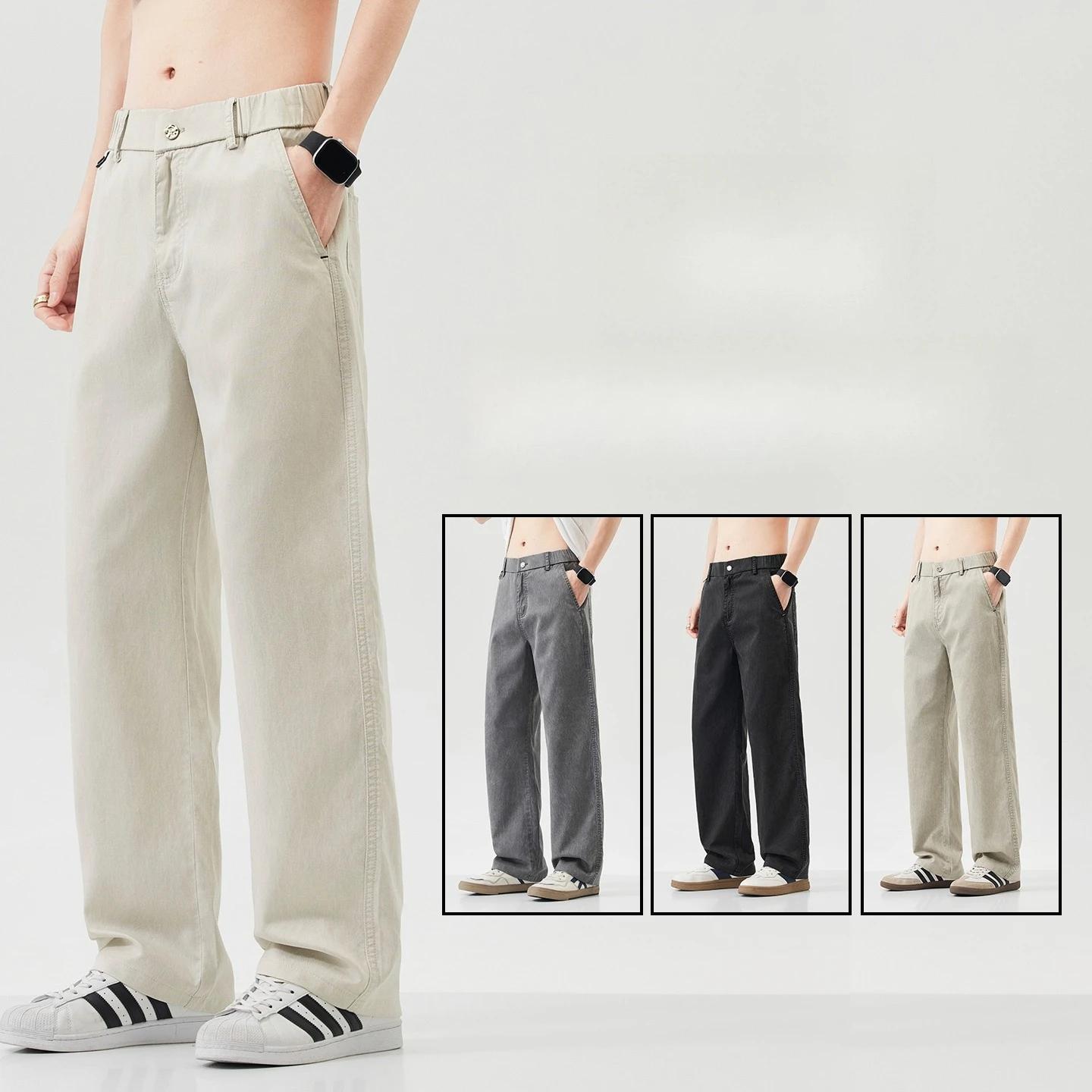 Pantalon d'été de luxe pour homme en Lyocell, coupe droite ample, style streetwear, jambe large, res