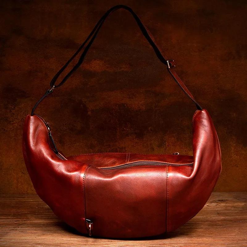 Sac de poitrine en cuir véritable fait à la main, sac à bandoulière décontracté, sac à bandoulière s