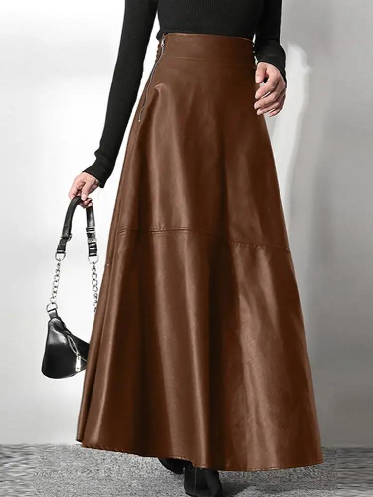ZANZEA-Jupe longue en cuir PU pour femme, couleur unie, élégante, décontractée, taille haute, fermet