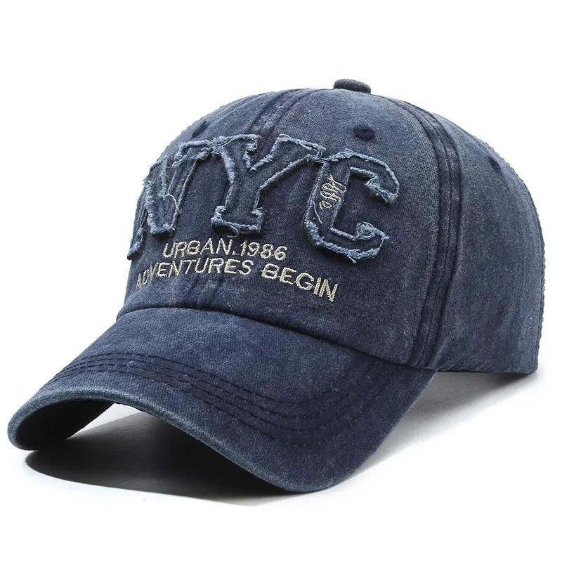 Nouvelle Arrivée Casquette de Baseball Vintage à Grande Lettre NYC pour Hommes en Coton Lavé Printem