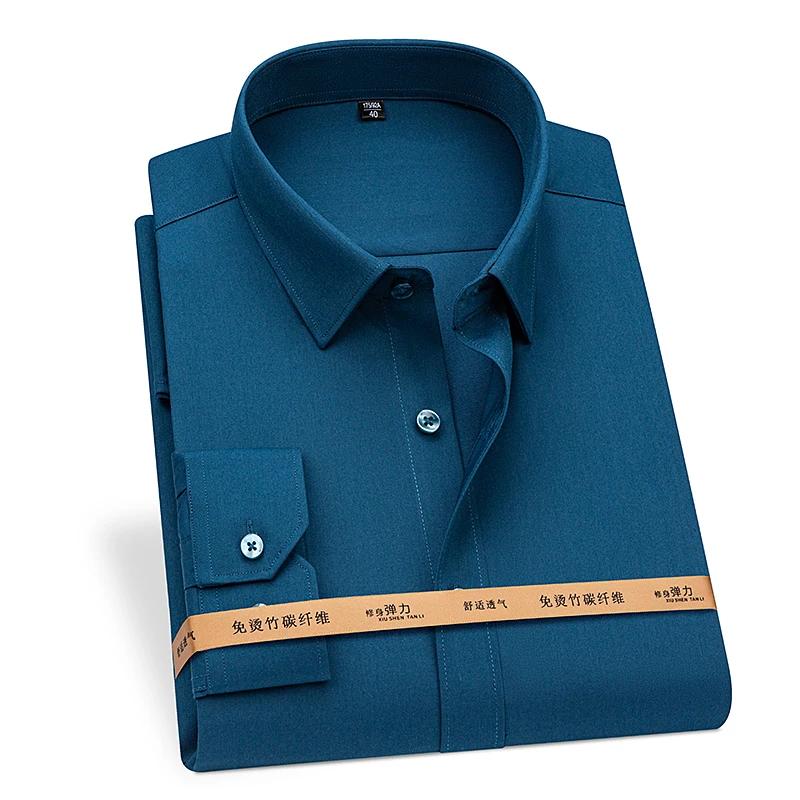 Chemises en fibre de bambou pour hommes, manches longues, printemps, anti-froissement, formelles, do