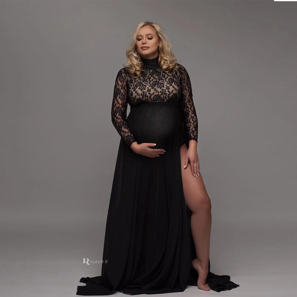 Robe d'accessoires de photographie de maternité, body en dentelle extensible, jupe fendue sur les cô