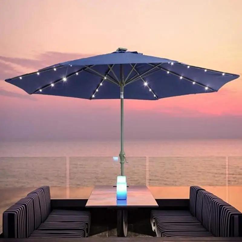 Parasol de Patio éclairé par LED solaire, parapluie suspendu en porte-à-faux avec 8 Modes de luminos