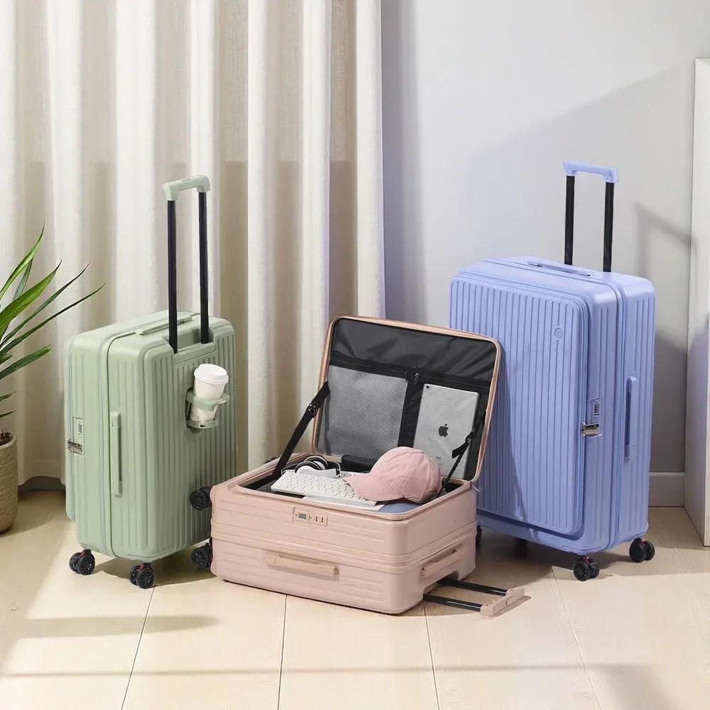 Valise extensible multifonctionnelle à ouverture frontale avec porte-gobelet, bagage de grande capac