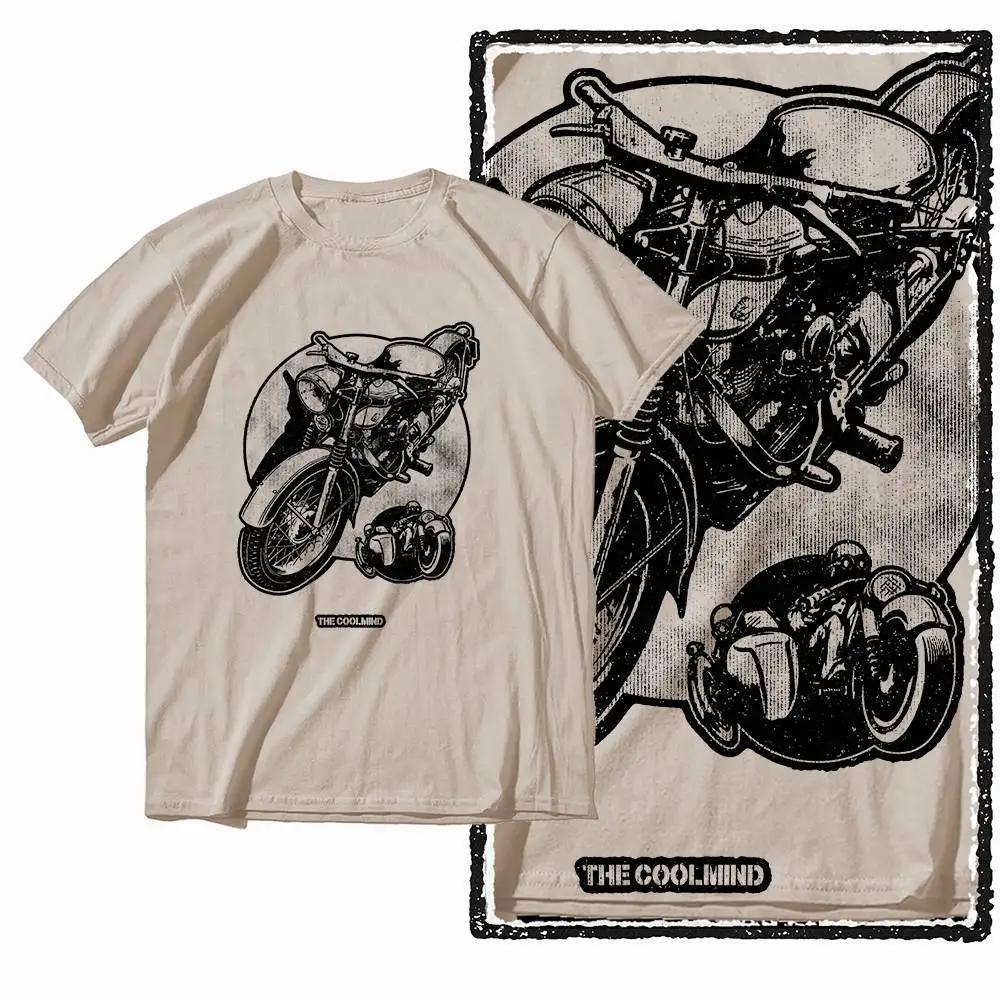G72 T-shirt graphique moto col rond homme en coton beige |    T-shirt Cool pour hommes, Streetwear, 