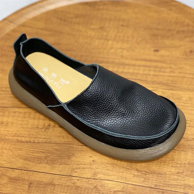 Chaussures d'été respirantes à bout large pour hommes, chaussures en cuir de vache unique, mocassins