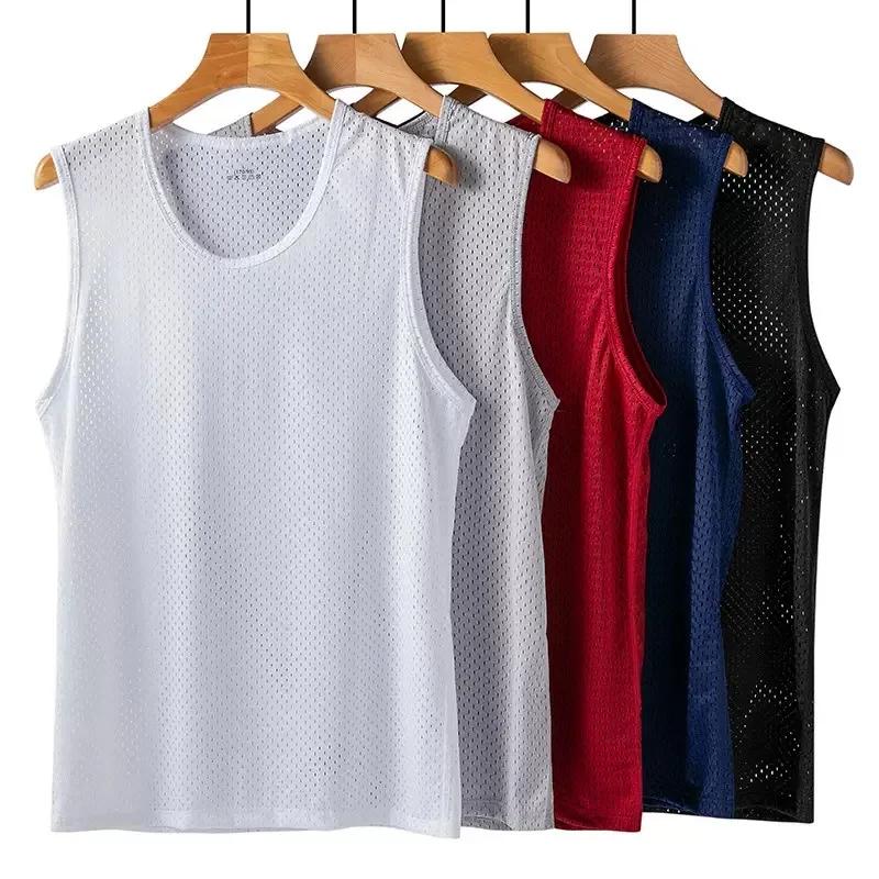 Débardeur Homme en Soie Glacée et Maille, Léger, Sportif, pour l'Été, T-shirt sans Manches, Décontra
