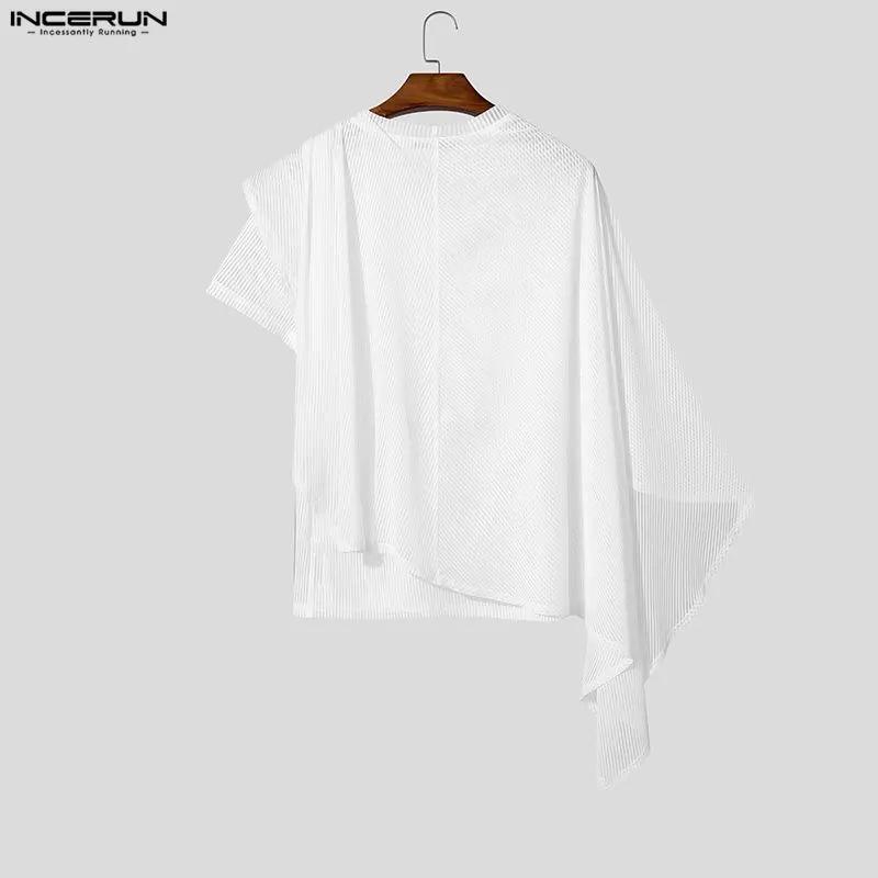 INCERUN T-shirts irréguliers pour hommes, rayés, en maille unie transparente, hauts pour hommes, châ