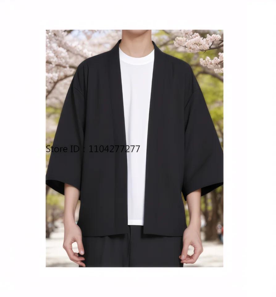 Chemise noire pour hommes, chemise Kimono, Cardigans de Style chinois traditionnel pour hommes, Card