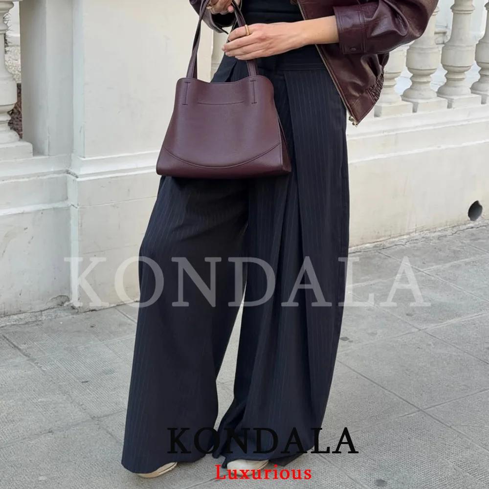 KONDALA décontracté Chic pantalon à jambes larges femmes bureau dame poches plissé pantalons longs m