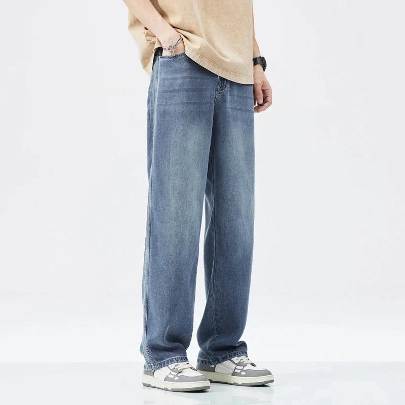 Jean de Haute Qualité en Tissu Lyocell pour Homme, Pantalon Large, Doux, Taille artificiel astique, 