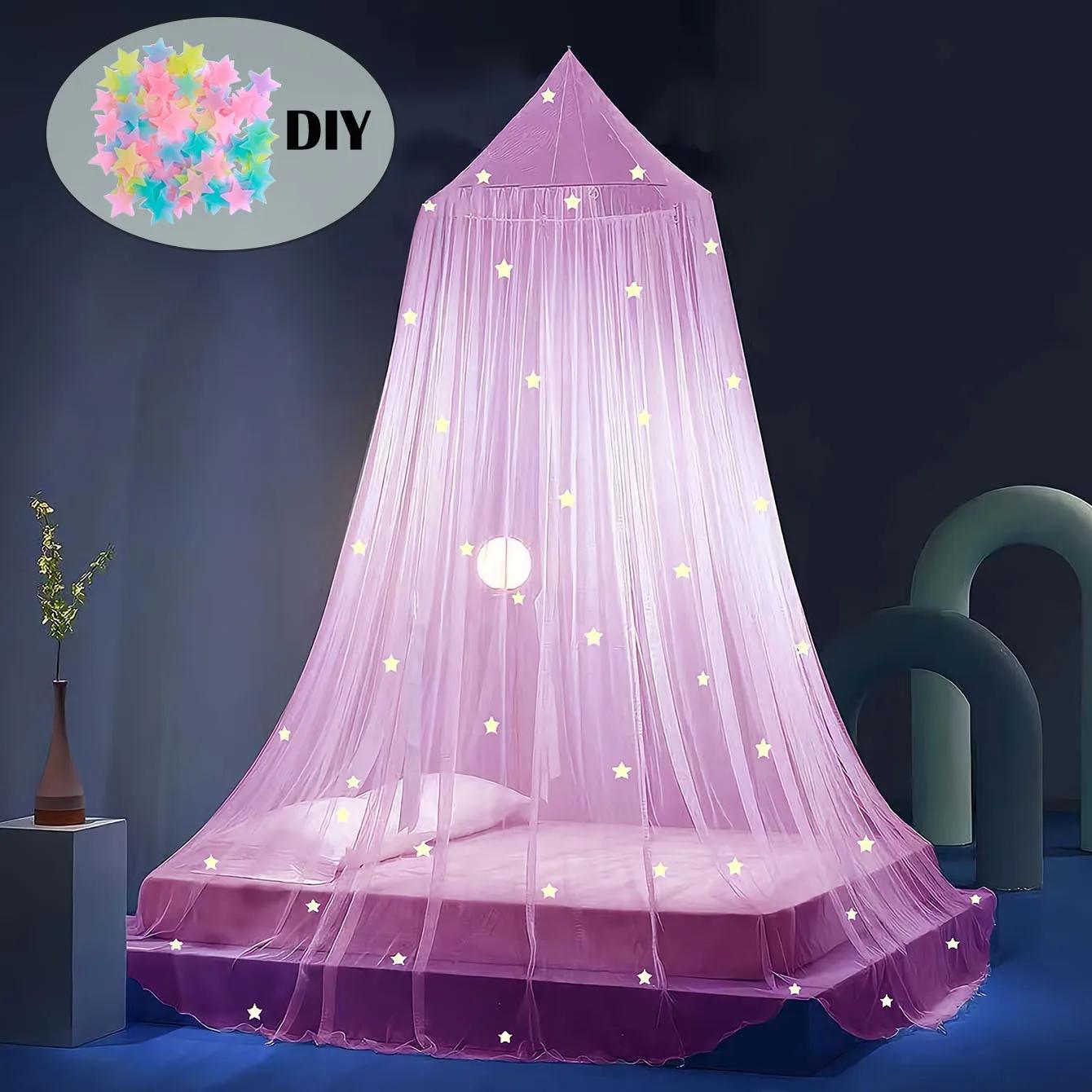 Moustiquaire de lit pour enfants en forme de dôme lumineux, pliable, à étoiles autocollantes DIY, po