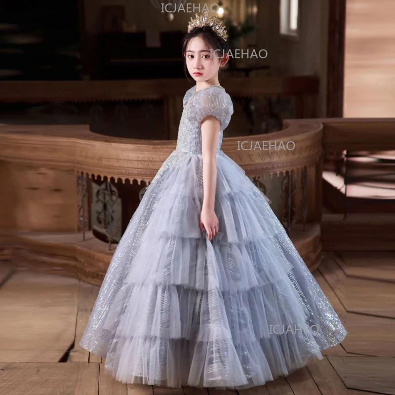 Robe de Soirée Scintillante pour Filles, Tenue de Princesse pour Spectacle, Robe de Cérémonie pour E
