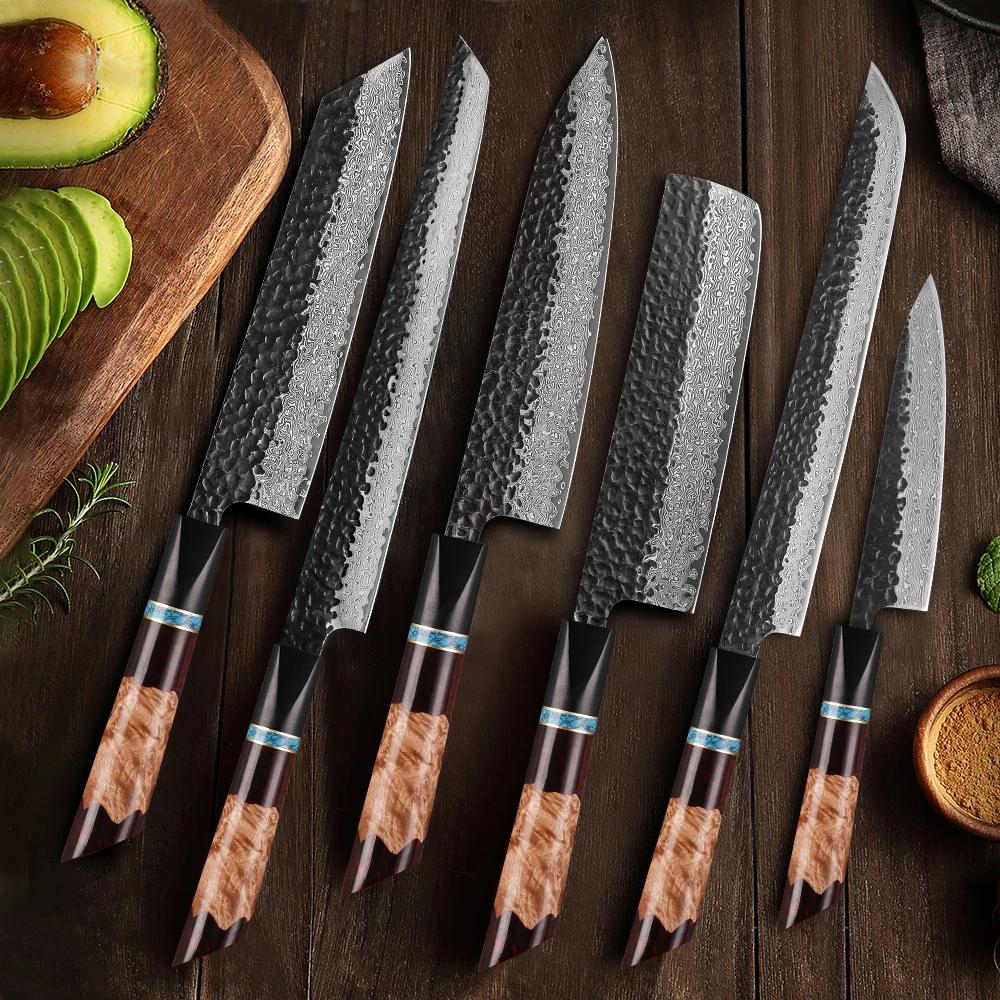 TURWHO couteaux de cuisine forgés à la main en acier damas VG10 couteau de Chef japonais Kiritsuke N
