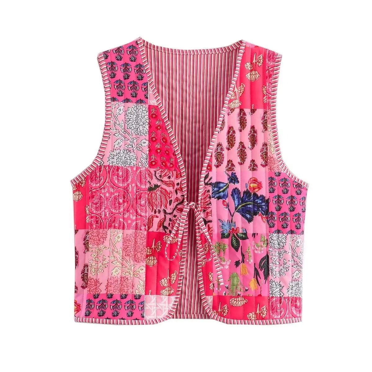 Gilet matelassé à lacets imprimé pour femme, Vintage, mode automne-hiver 2023, rétro, style national
