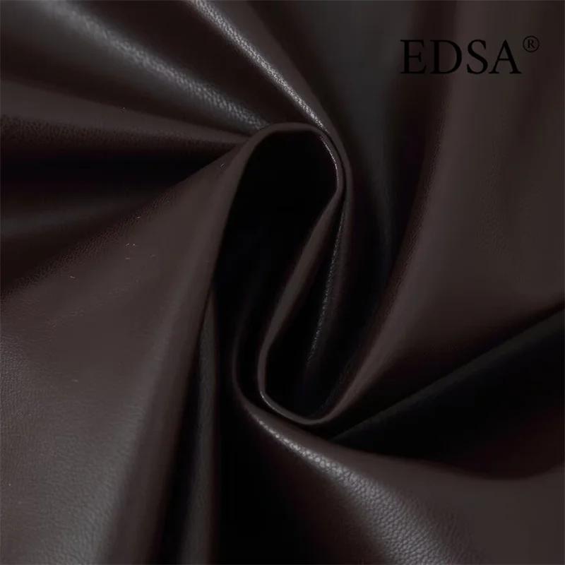 EDSA femmes veste courte en cuir PU avec ceinture Double boutonnage manches longues Vintage femme ma