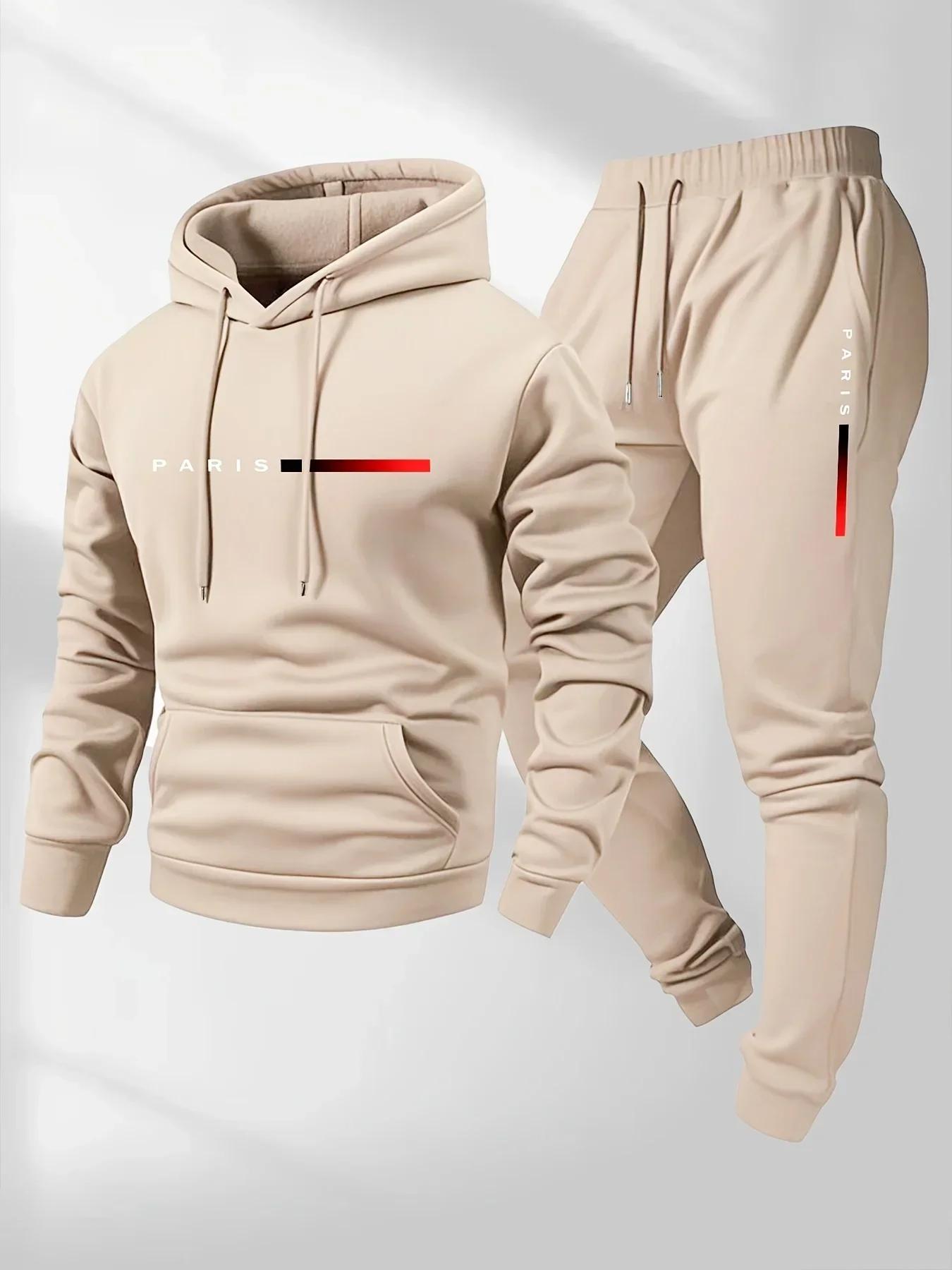 Ensemble de vêtements de sport avec lettres imprimées pour hommes, sweat-shirt à capuche et pantalon