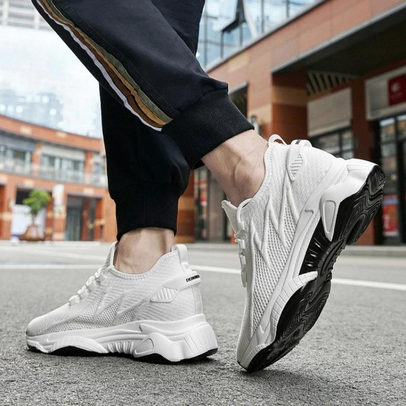 Chaussures pour hommes, baskets rehaussantes de 10 cm, respirantes, décontractées, à lacets, pour la