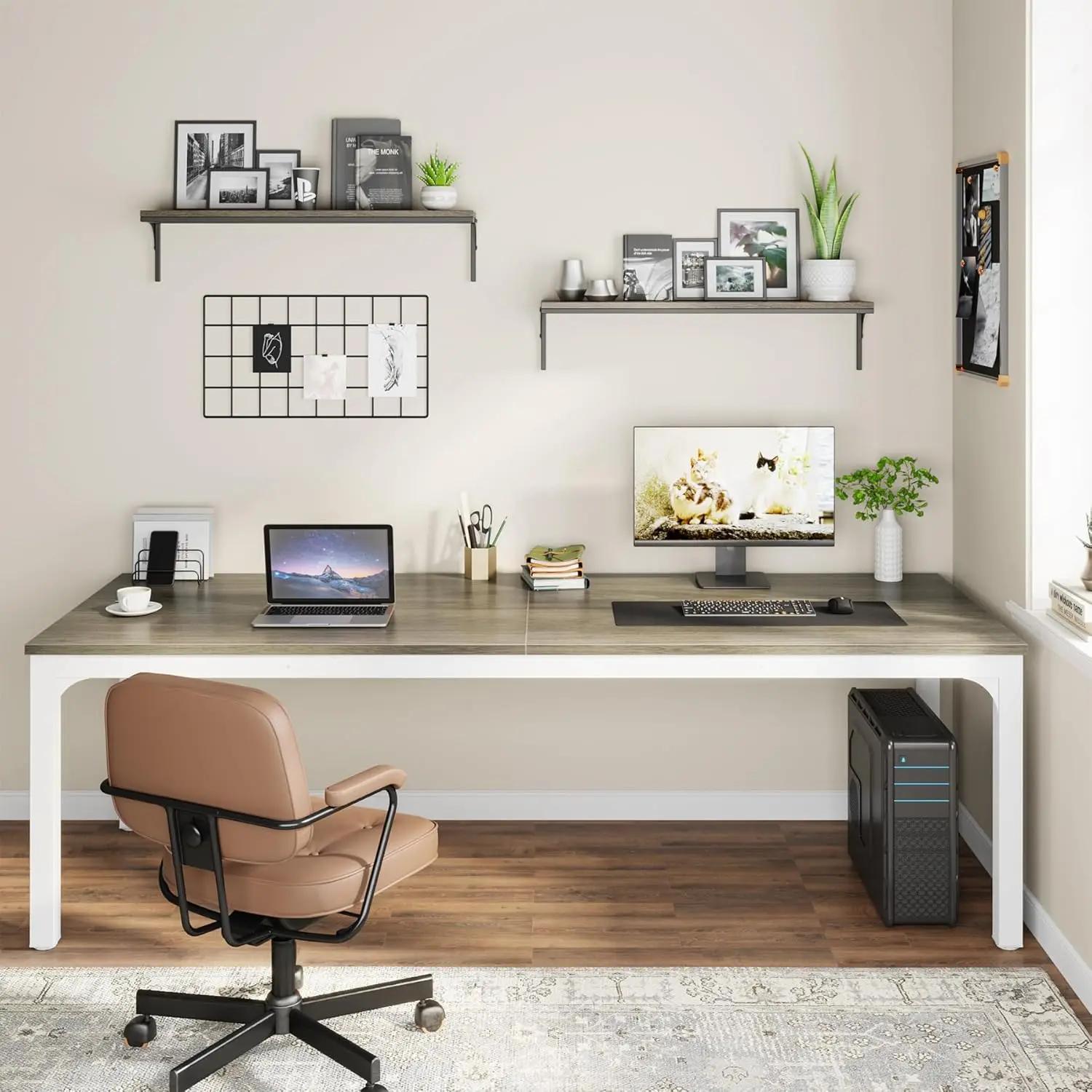 Bureau d'ordinateur extra long de 78,7 pouces, bureau pour 2 personnes, bureau double long, table de