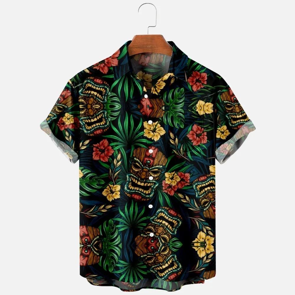 Mode homme été T-Shirts hawaïen impression 3d confortable décontracté un bouton chemises à manches c