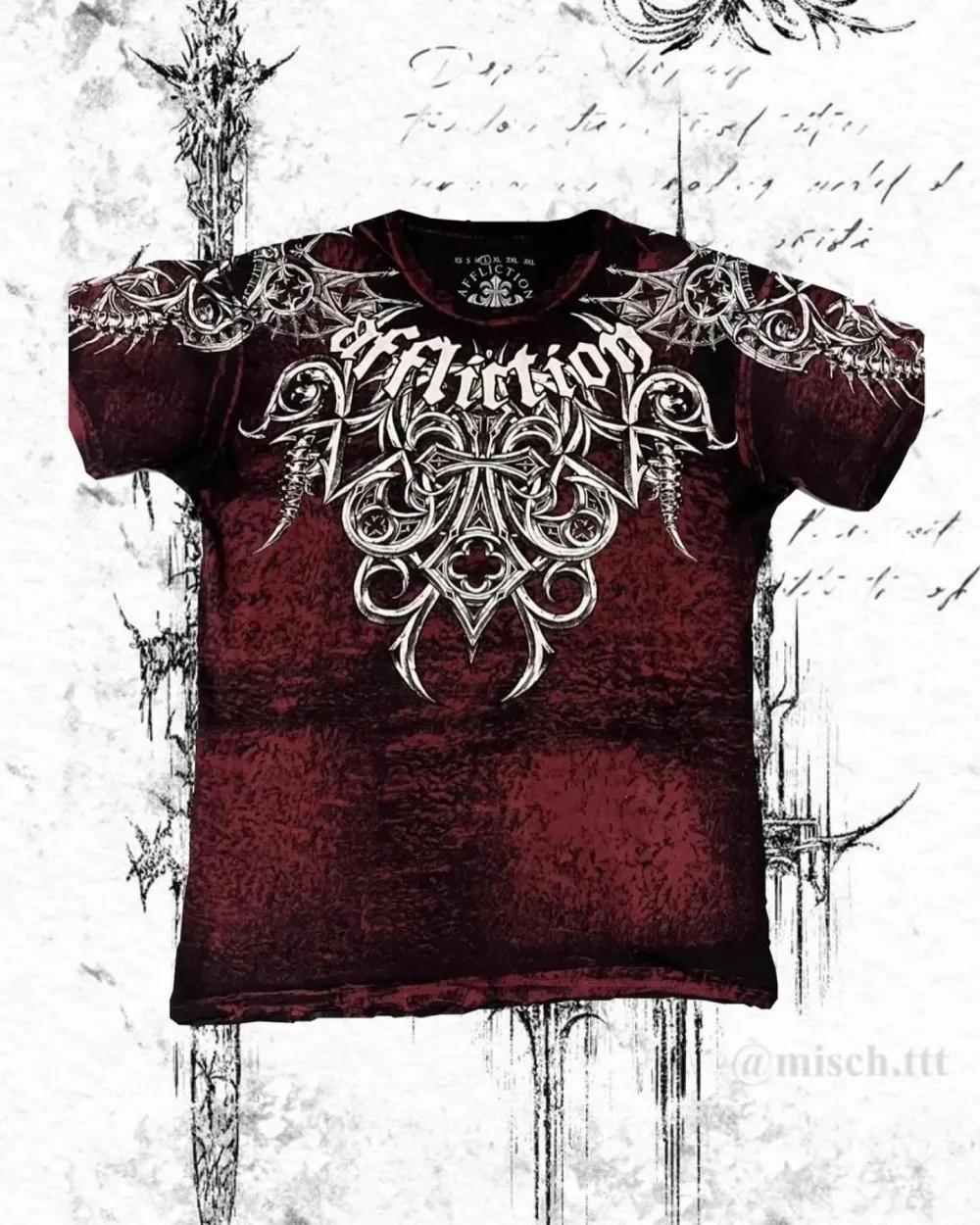 T-shirt homme été col rond doux et respirant imprimé gothique lettres, os, ailes et crânes, style eu