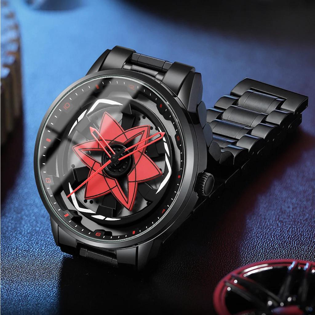 2025 nouvelle montre voiture série créative rotatif mouvement à Quartz sport Style noir en acier ino