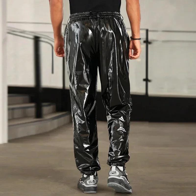 Pantalon lanterne en cuir verni brillant pour hommes, bande élastique adt décontractée, Knickerbocke