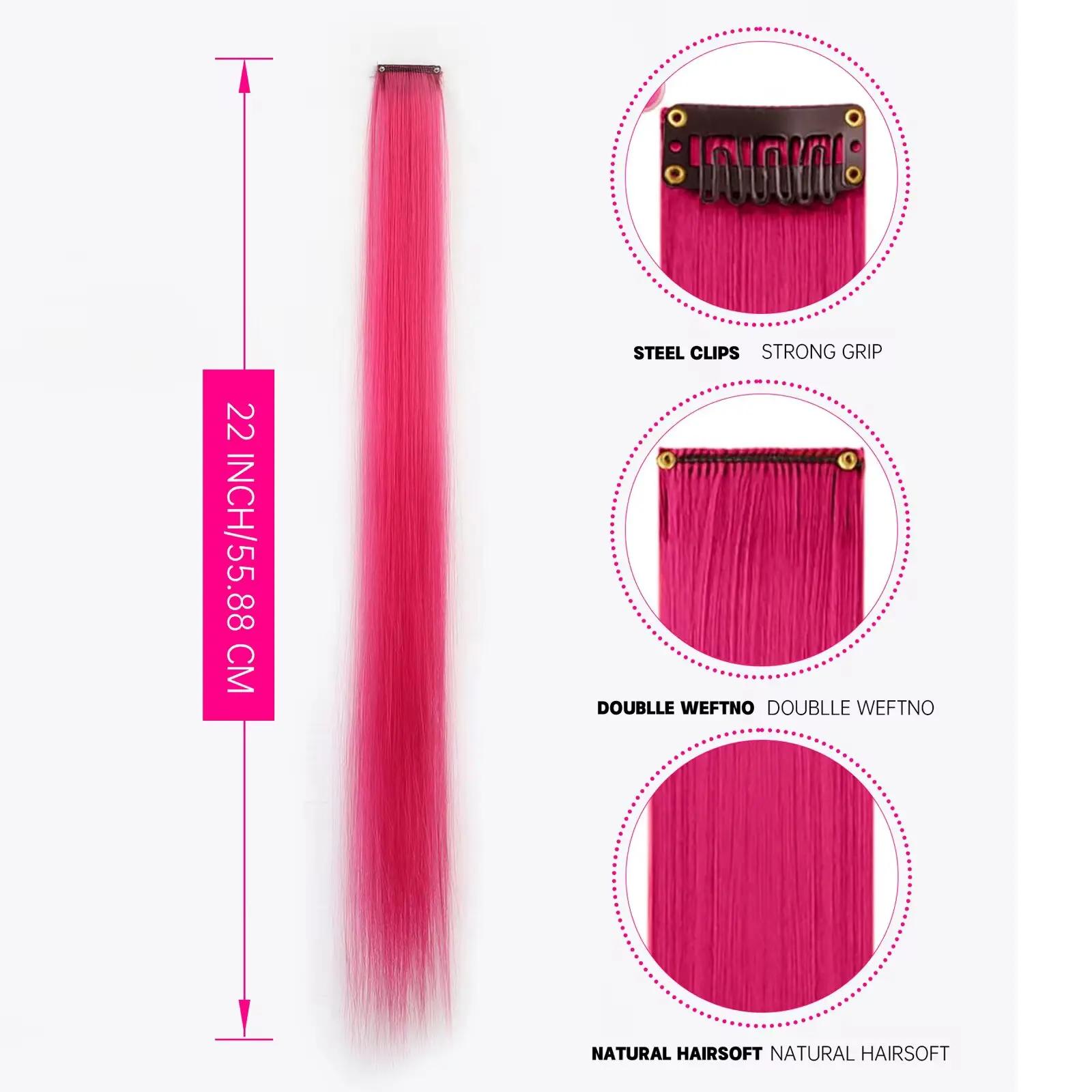 Extensions de cheveux synthétiques colorées à clips, 5 pièces, Extensions de cheveux colorées arc-en