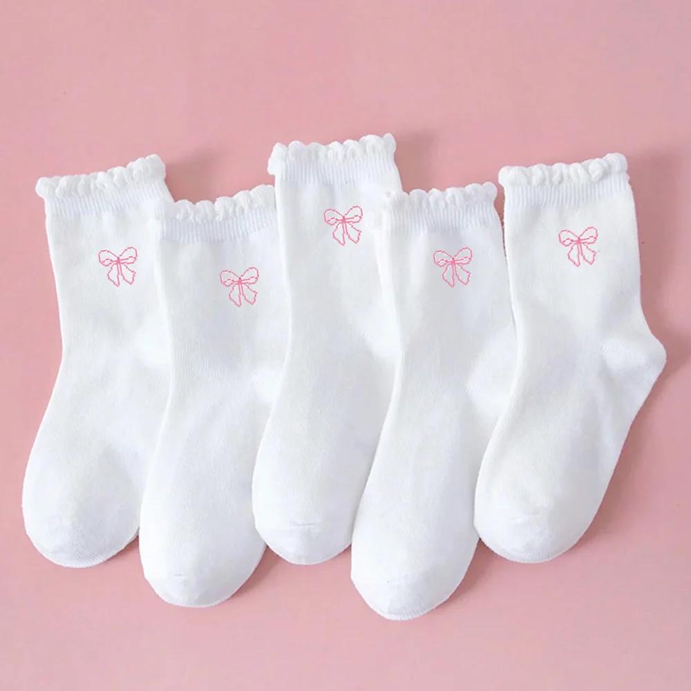 5 paires de chaussettes athlétiques à volants pour filles/enfants, conception d'arc Adorable, chauss