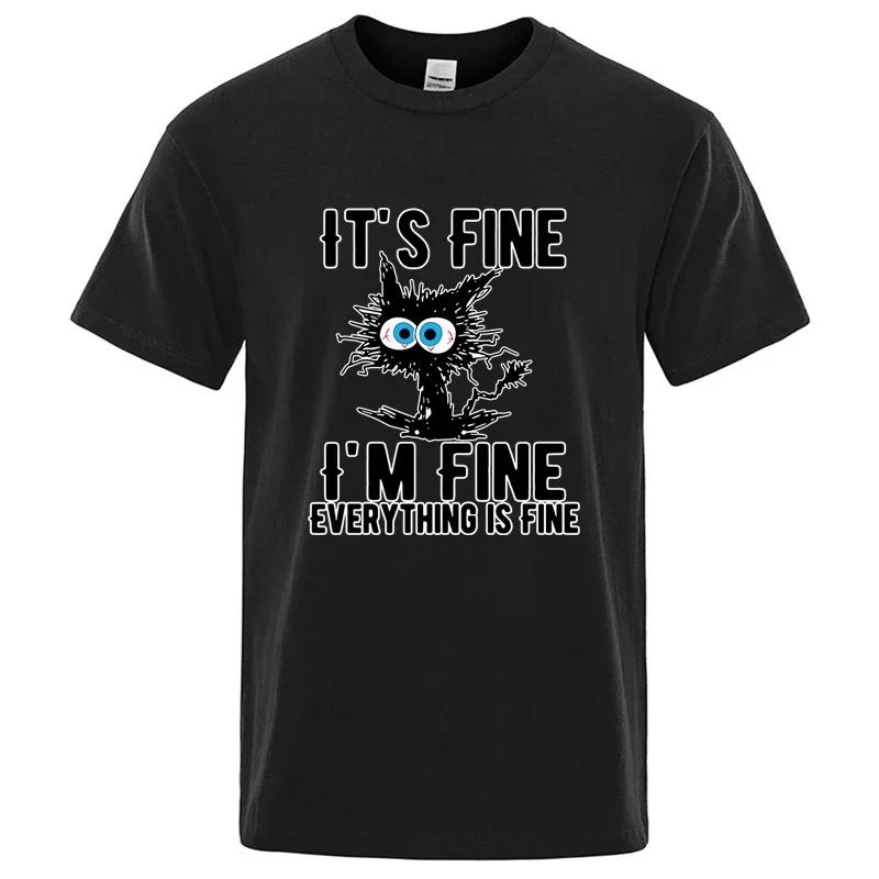 T-shirt homme haute qualité 100% coton drôle Cool chat imprimé T-shirt décontracté homme manches cou